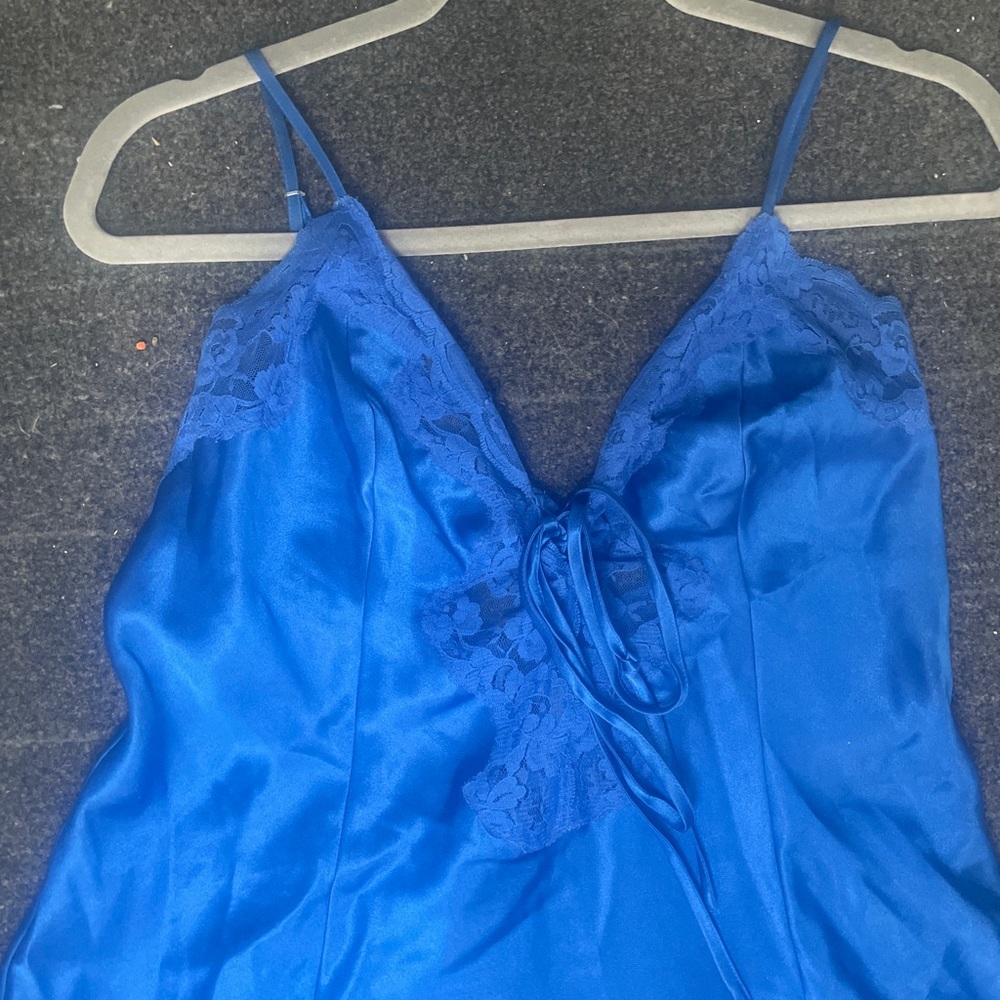 FREDERICK'S OF HOLLYWOOD BLUE DOUBLE SLIT OPEN FRONT BABYDOLL sz M/L - Picture 2 of 12